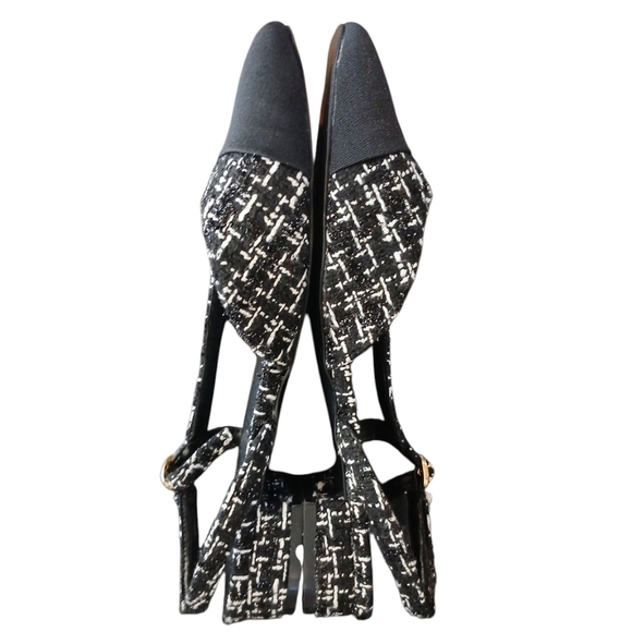 Aprcoco Black and White Tweed Sling Back Flats Suze 9.5 - Picture 5 of 10